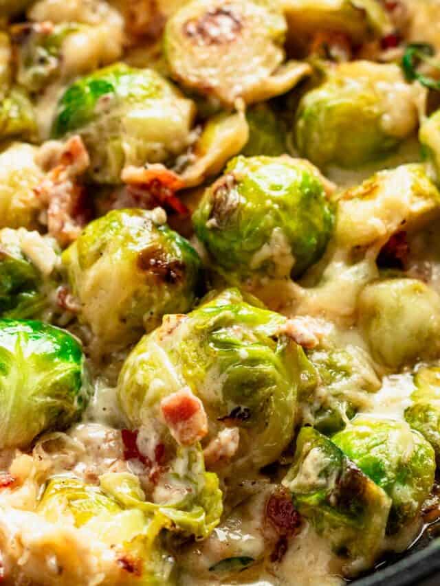 brussel sprouts in a white sauce.