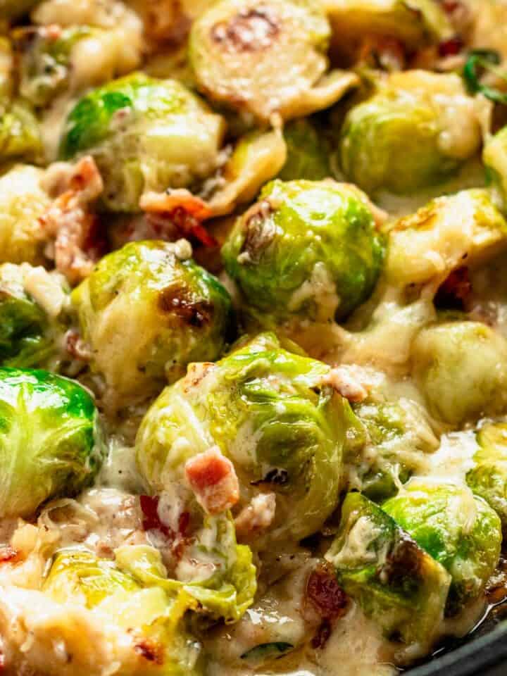 brussel sprouts in a white sauce.