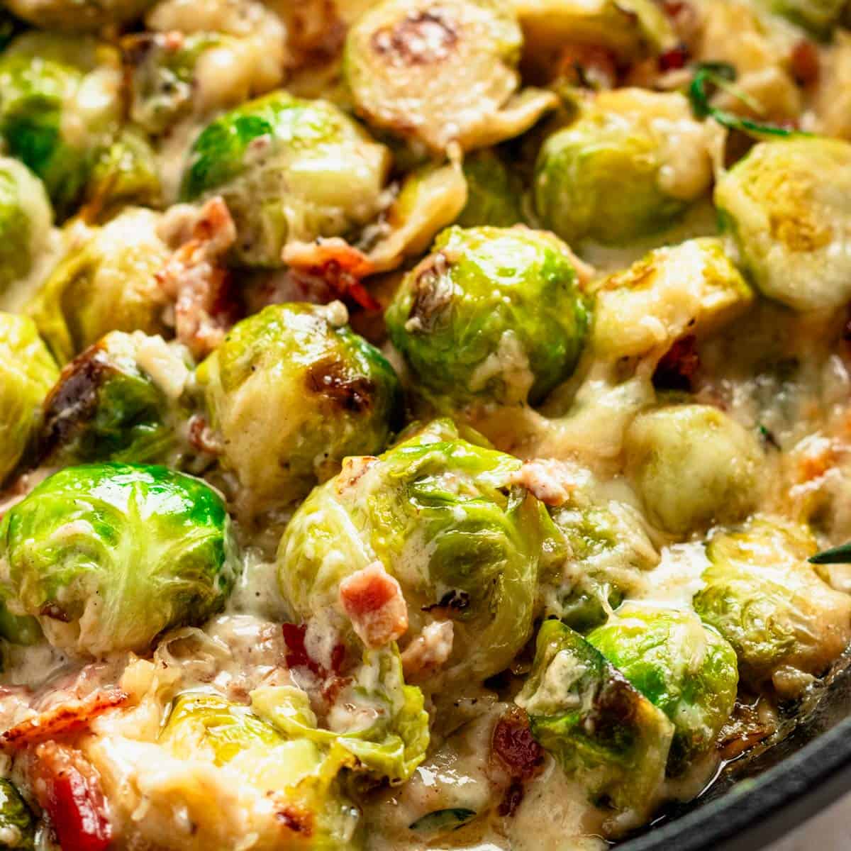 brussel sprouts in a white sauce.