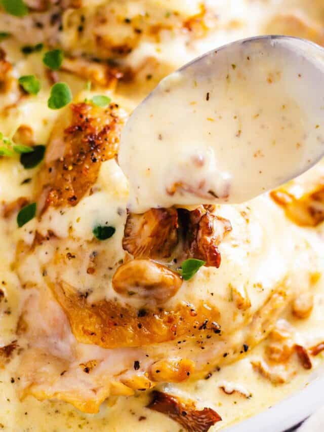 creamy chanterelle sauce with chicken thighs.