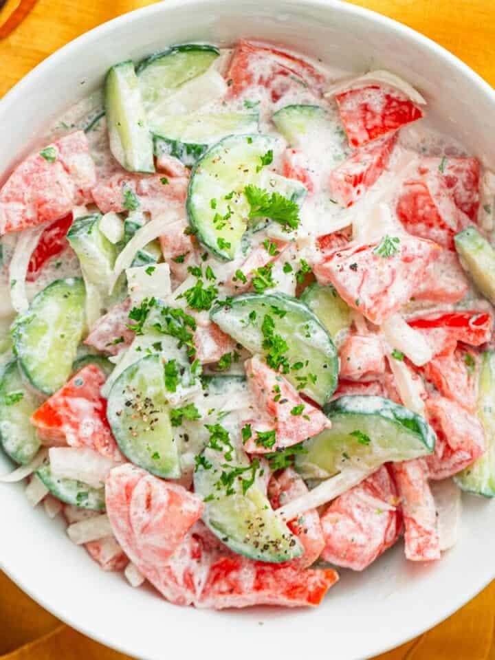 creamy cucumber tomato salad.