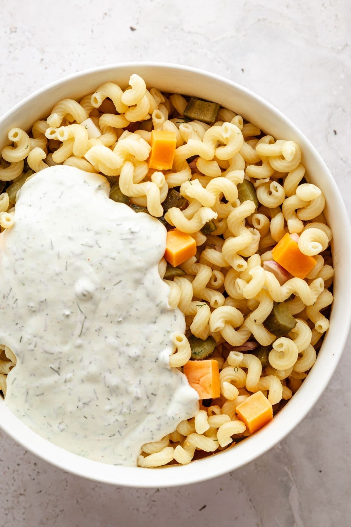 Creamy Pasta Salad with cheese.