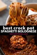 crock pot spaghetti Bolognese served on a plate