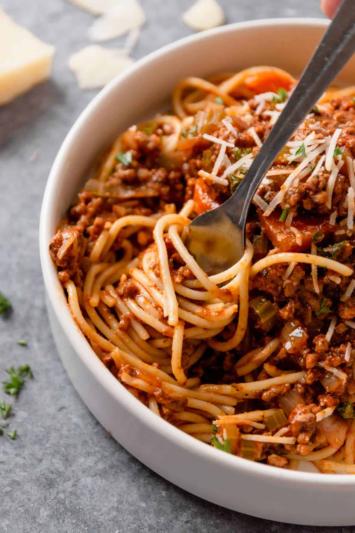 spaghetti Bolognese served on a plate