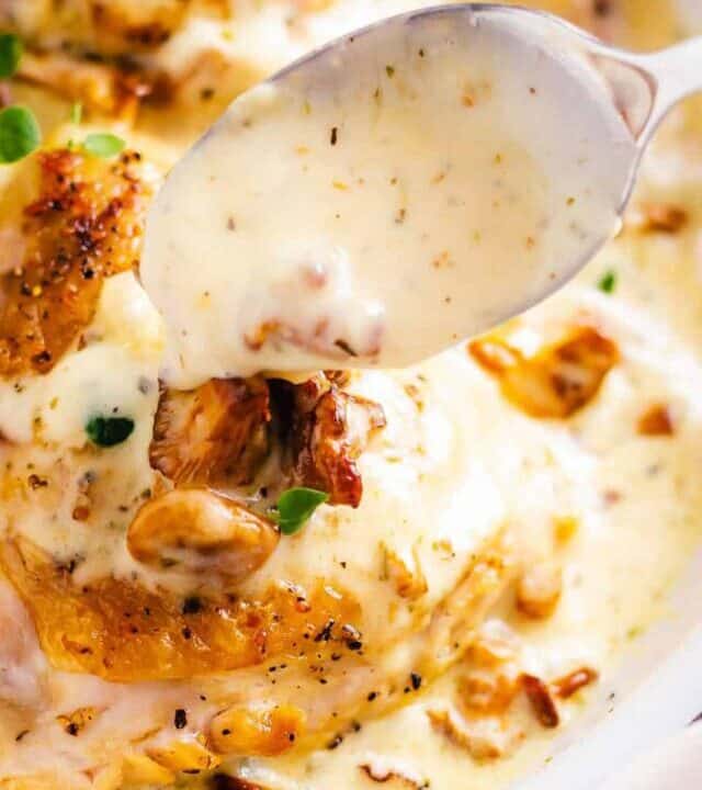 creamy chanterelle sauce with chicken thighs.