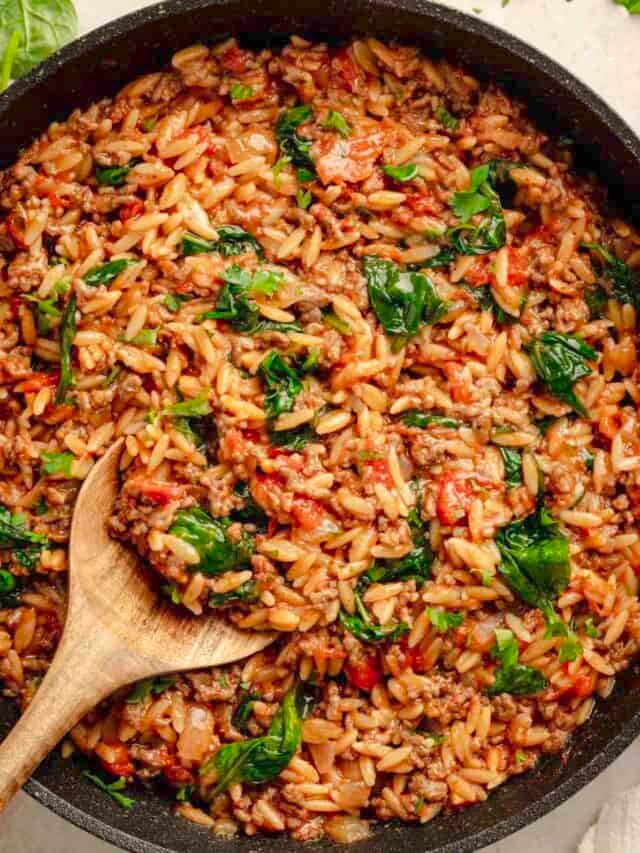 Ground Beef Orzo Skillet.