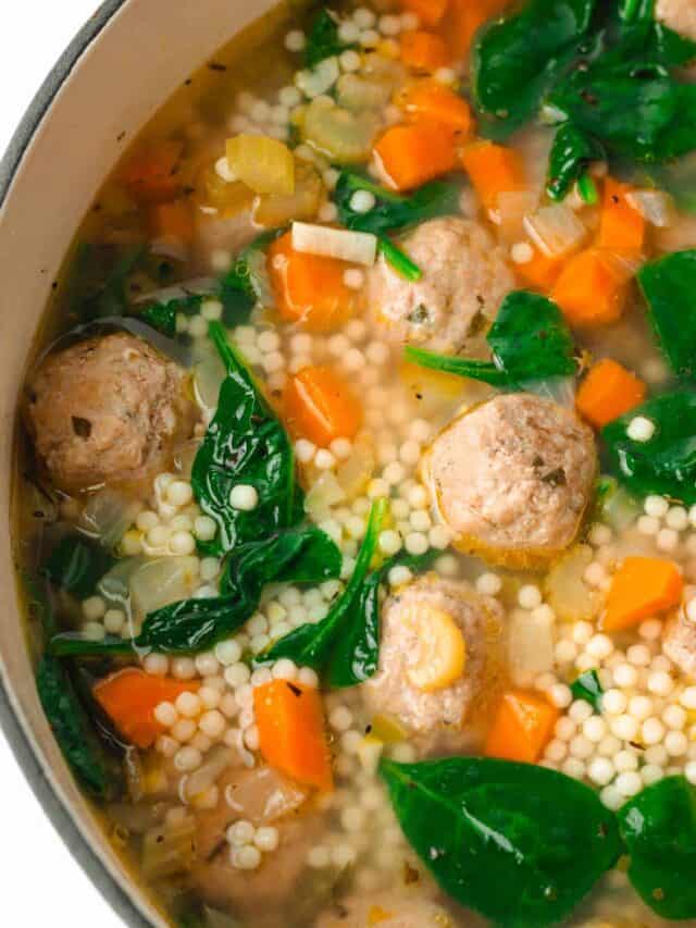 Quick Italian wedding soup with pasta and meatballs.