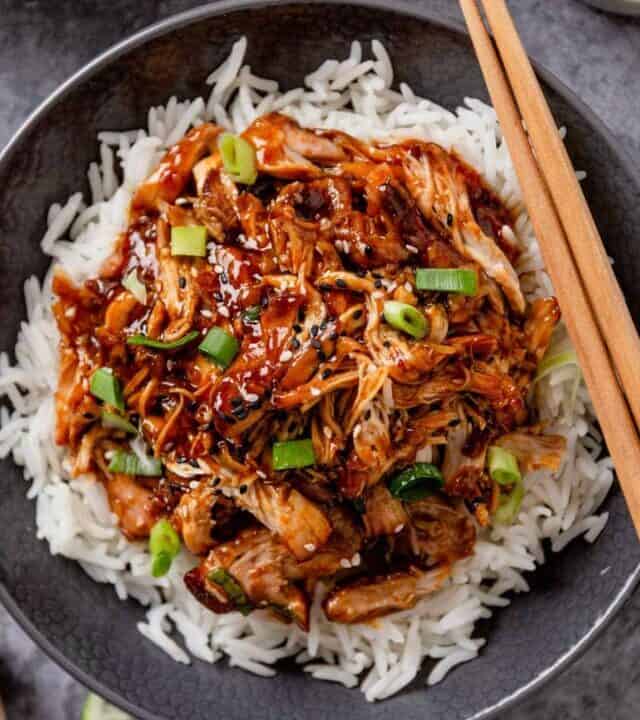 shredded slow cooker honey garlic chicken thighs