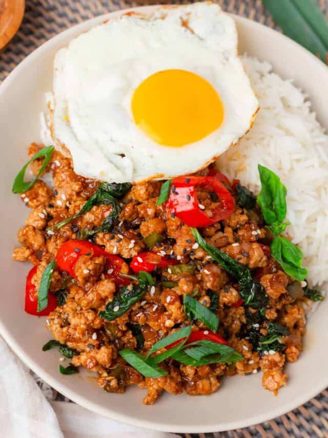 Thai Basil Ground Chicken Stir Fry.