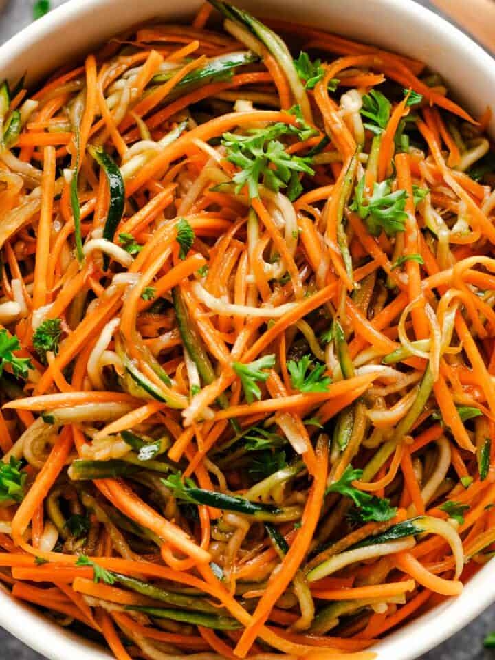 crunchy cucumber carrot salad with zucchini.