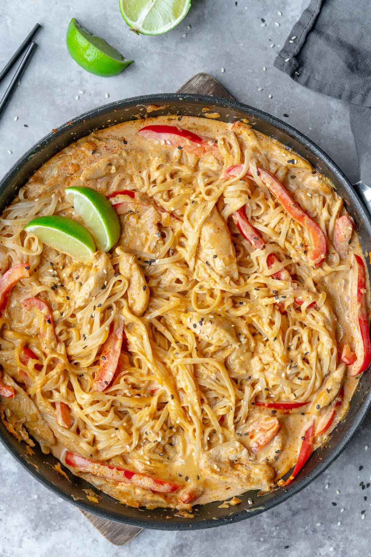 thai red curry chicken noodle bowl.