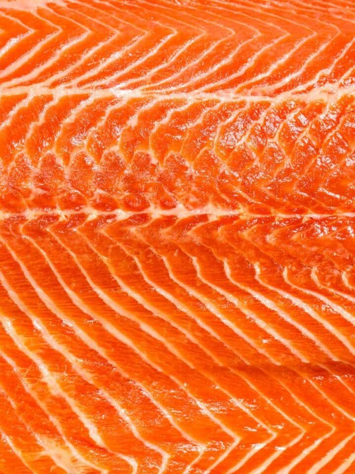 close up of raw salmon filet.