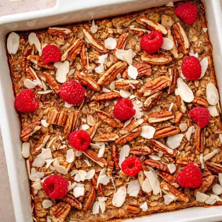 Easy baked oatmeal with nuts.