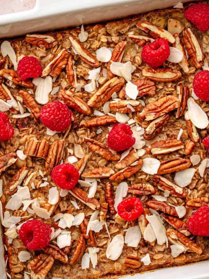Easy baked oatmeal with nuts.