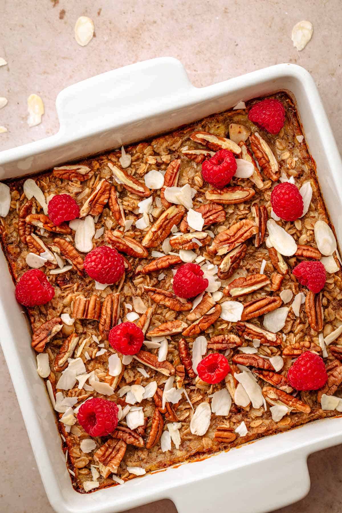 Easy baked oatmeal with nuts.