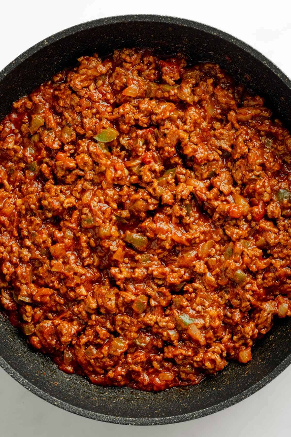 Tomato sauce with ground beef.