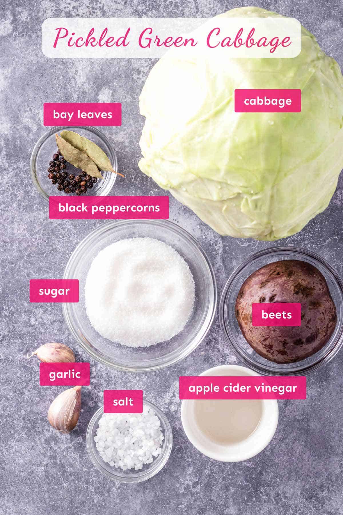 ingredients for pickled green cabbage.