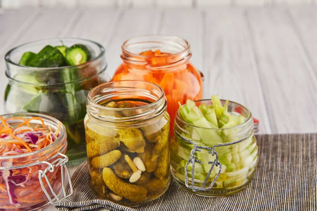 fermented vegetables in jars.