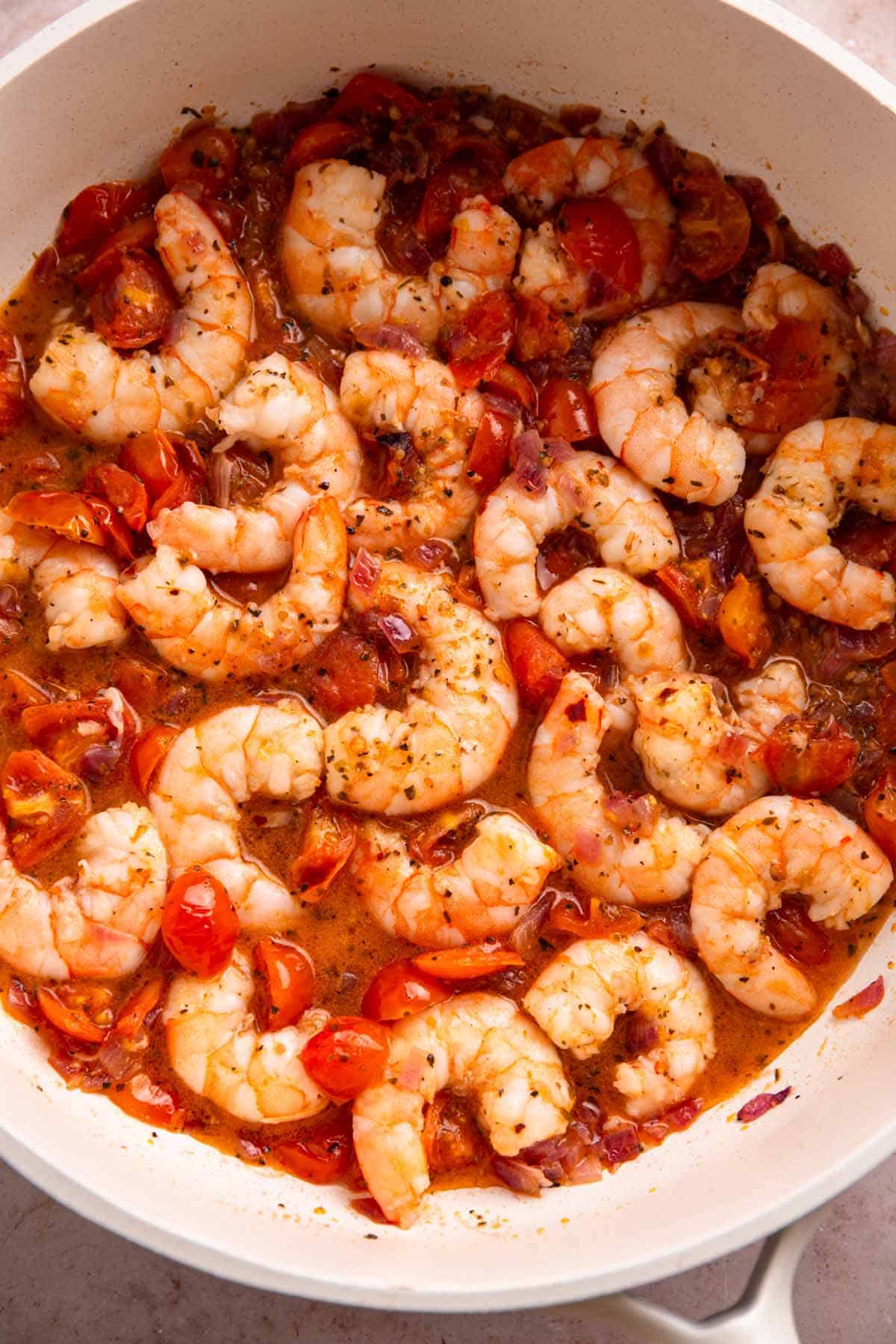 garlic cherry tomatoes with shrimp skillet.
