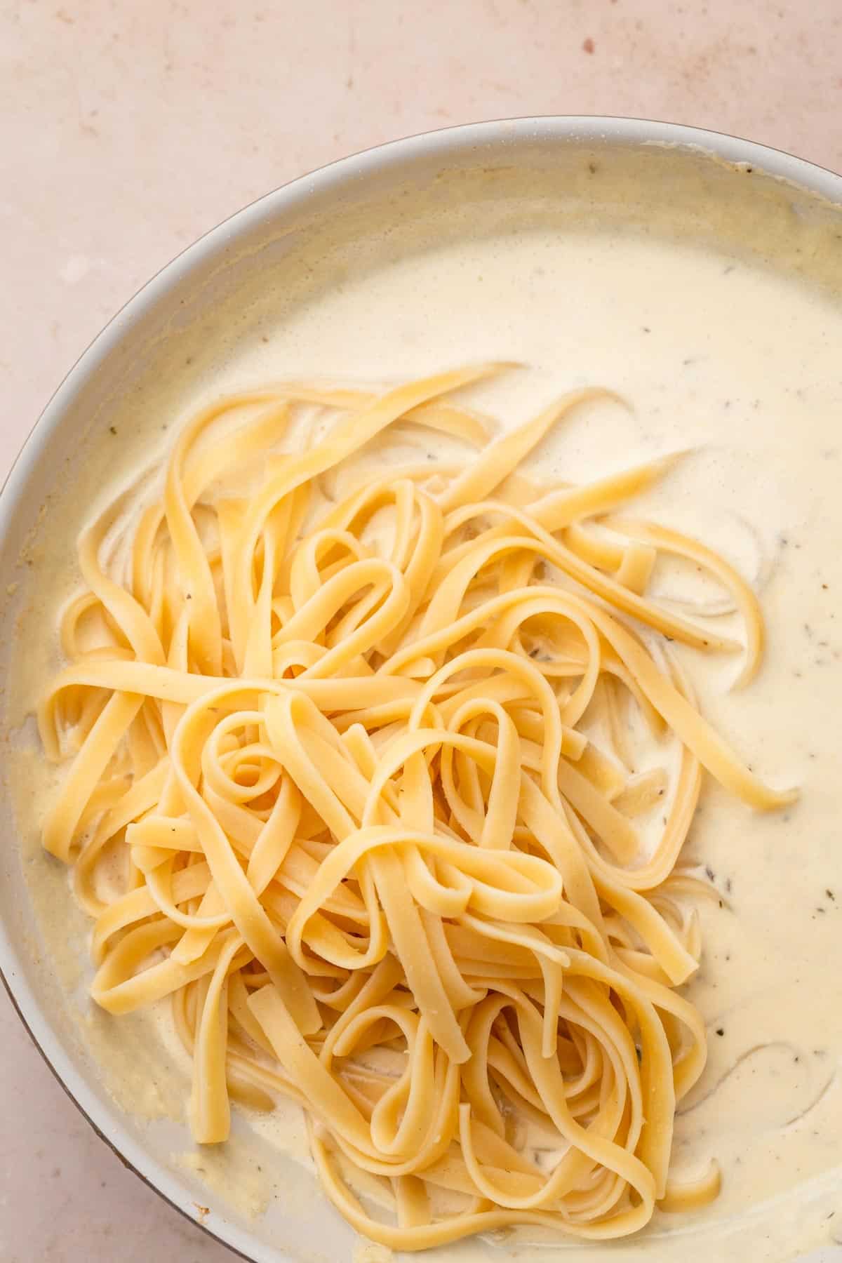 linguine pasta with creamy sauce.