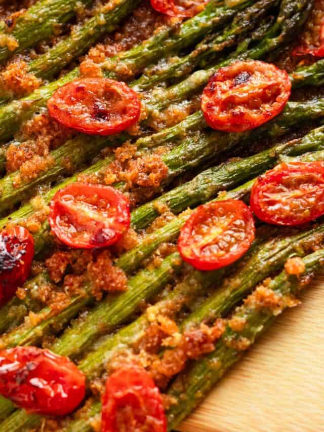 garlic roasted asparagus with parmesan.