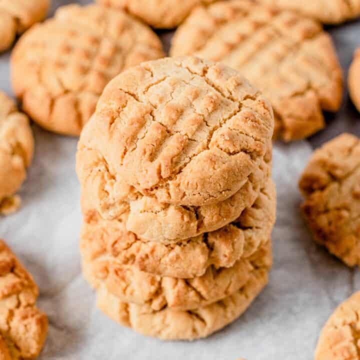 a stack of peanut butter cookies