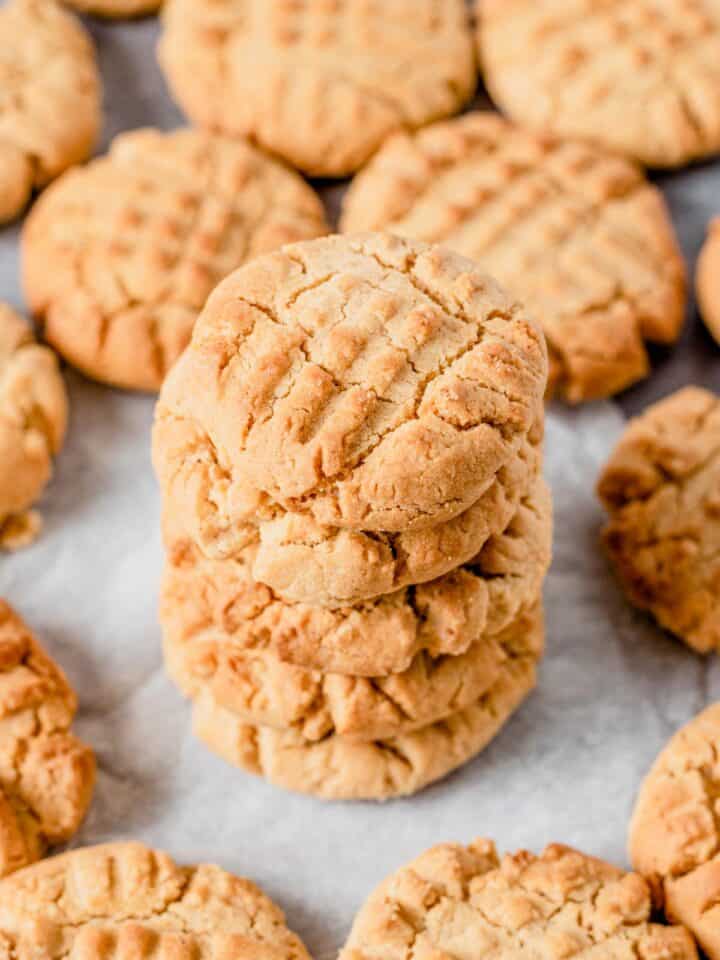 a stack of peanut butter cookies