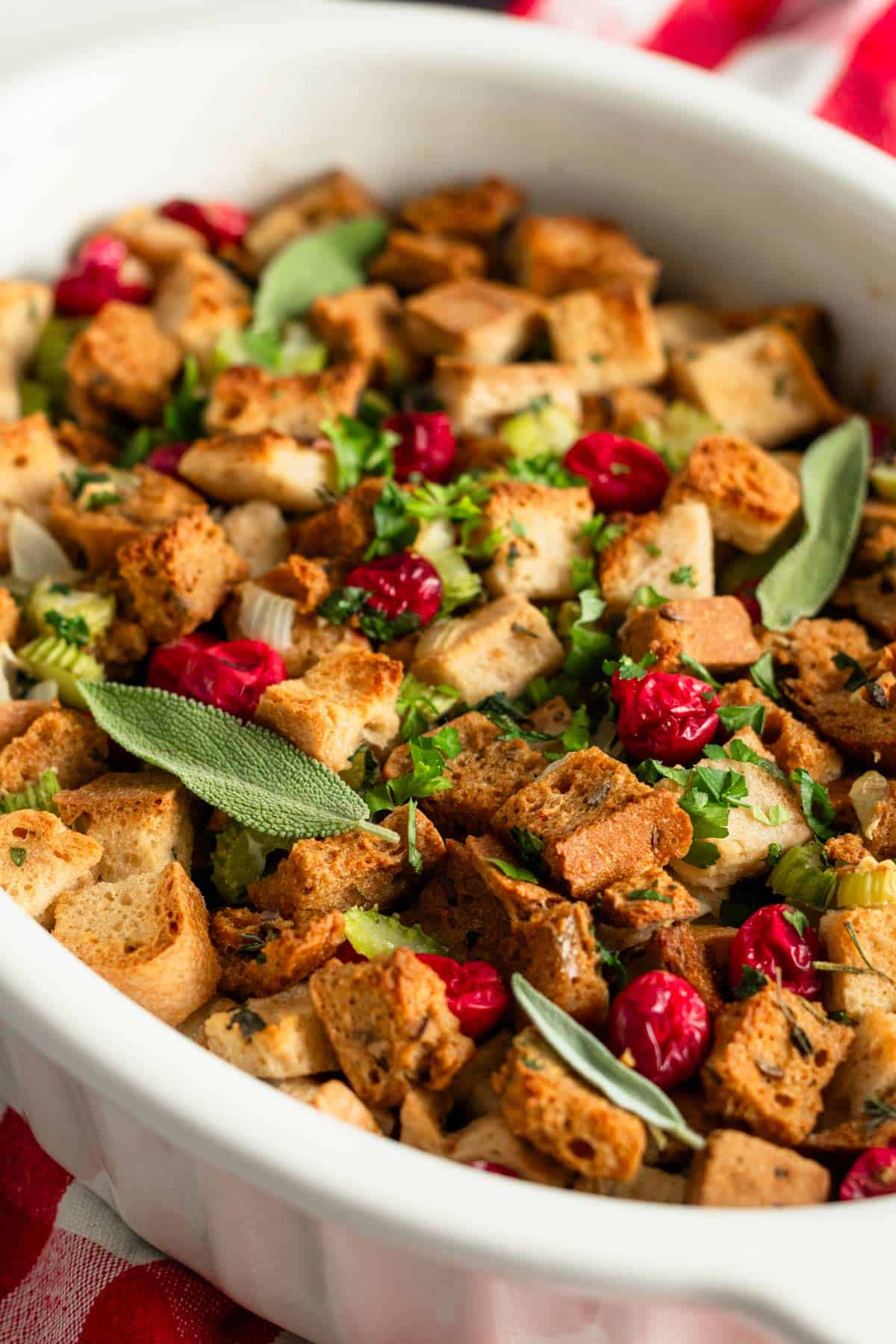 gluten free stuffing with cranberries and herbs.