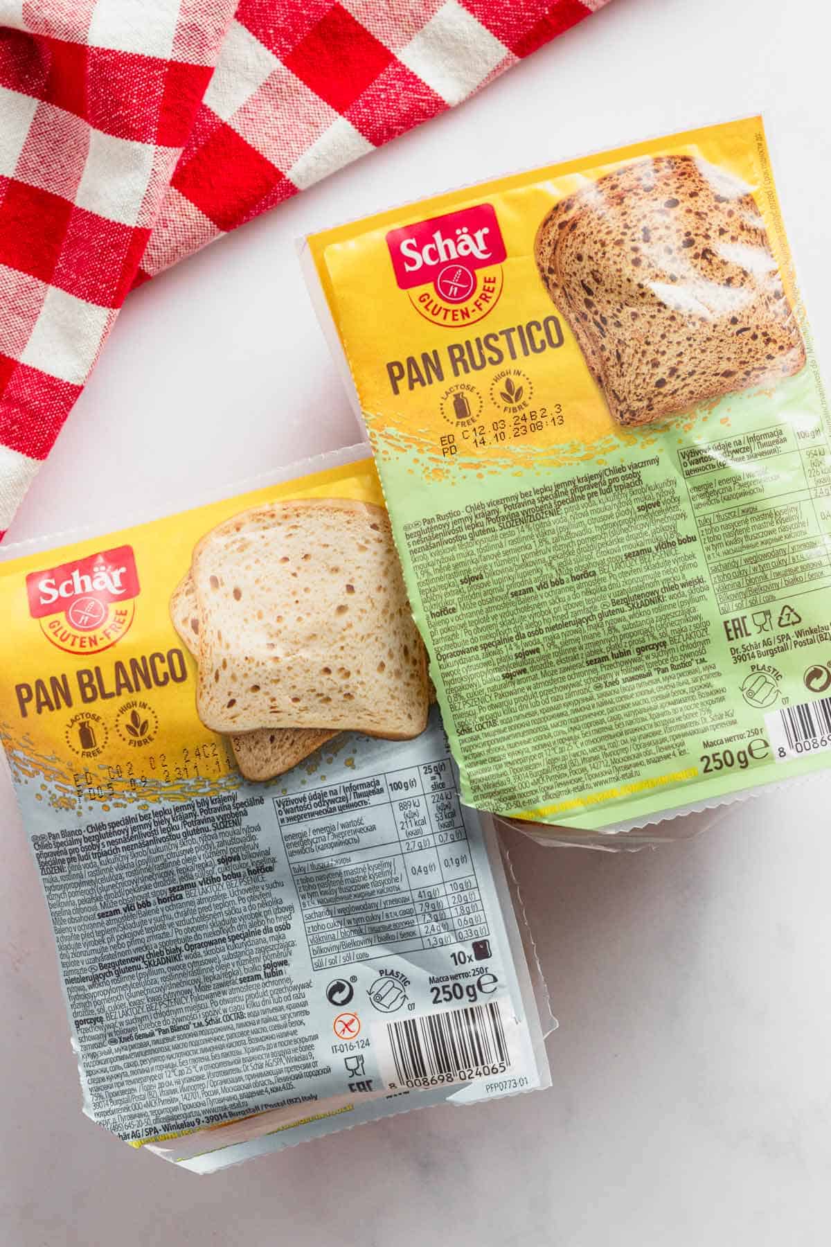 schar brand gluten free bread packages.