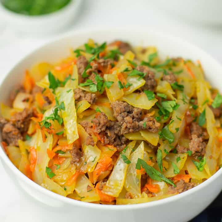 ground beef and cabbage bowl.