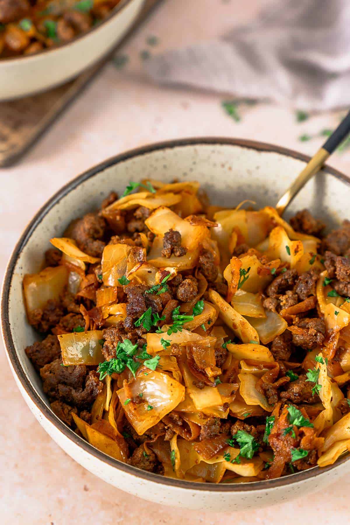 ground beef and cabbage bowl.