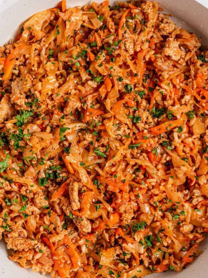 ground chicken and cabbage skillet.