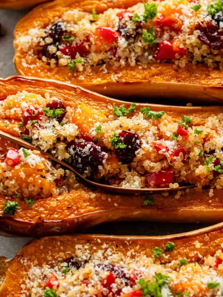stuffed butternut squash halves.
