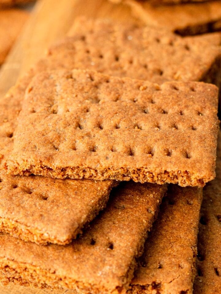 A stack of crispy homemade graham crackers.