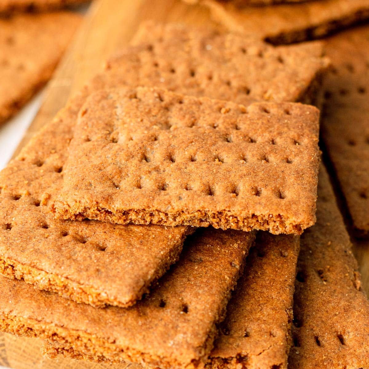 A stack of crispy homemade graham crackers.