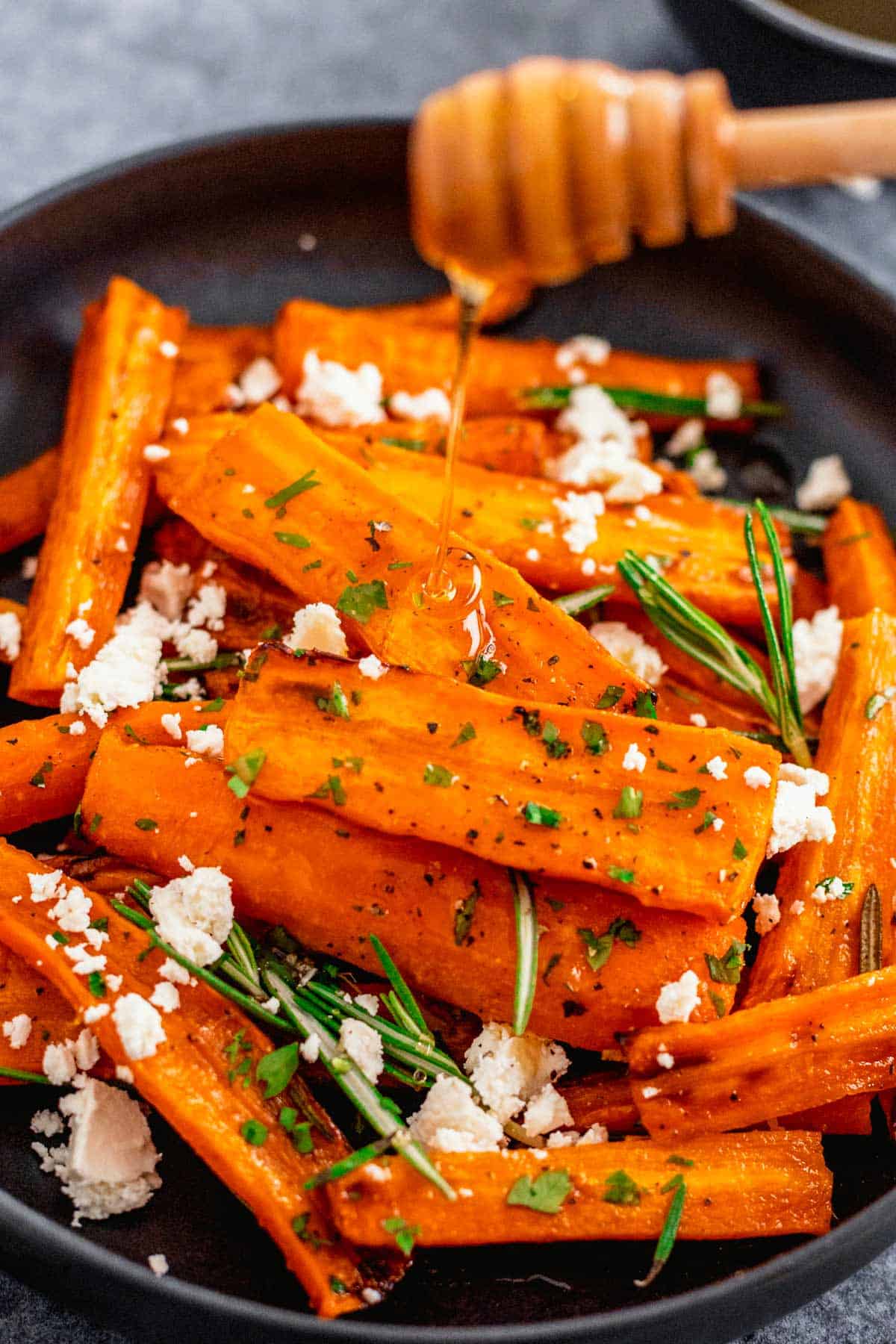 Honey Glazed Carrots In Air Fryer With Feta and Rosemary