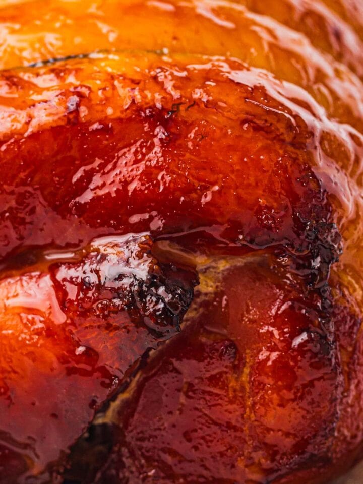 Tied boneless ham roast before glazing.