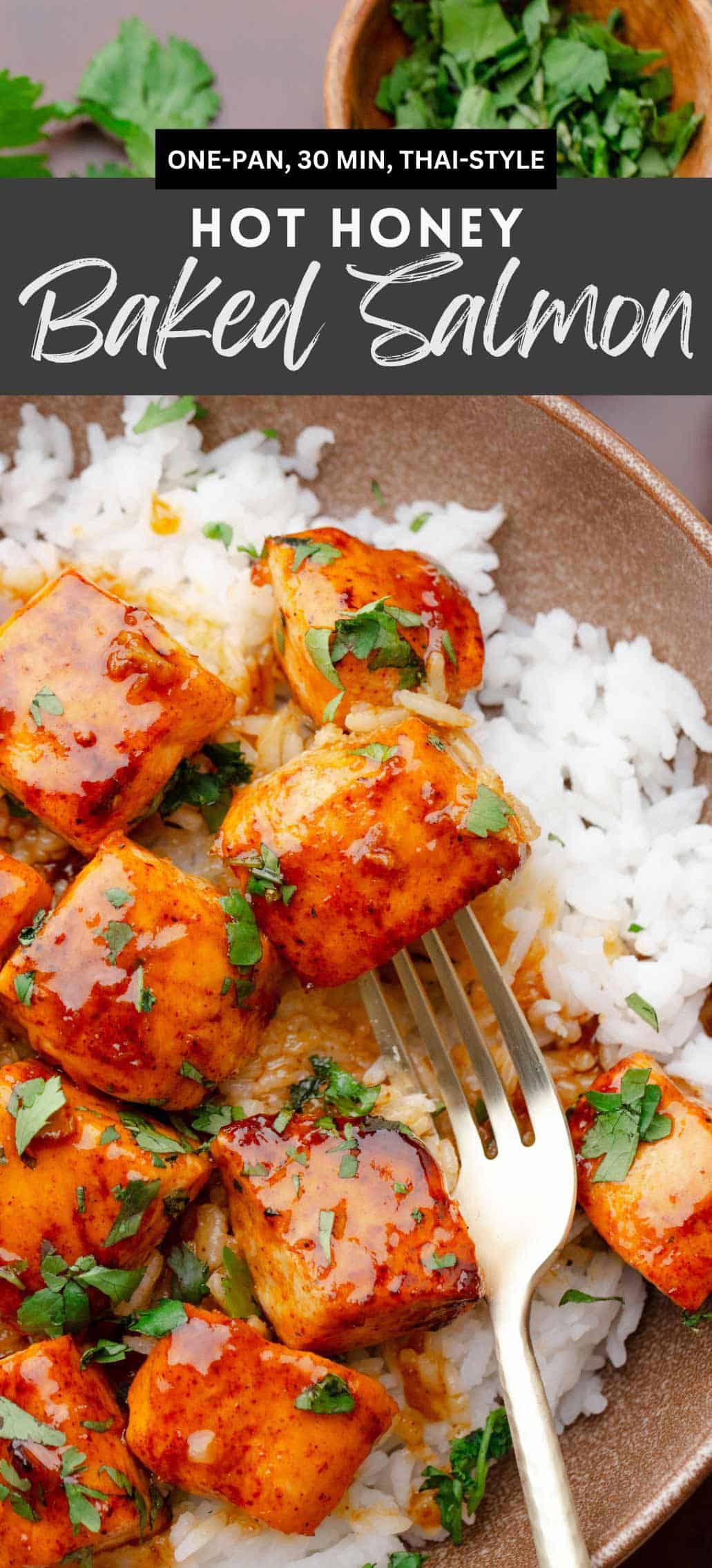 hot honey salmon bites with rice bowls.