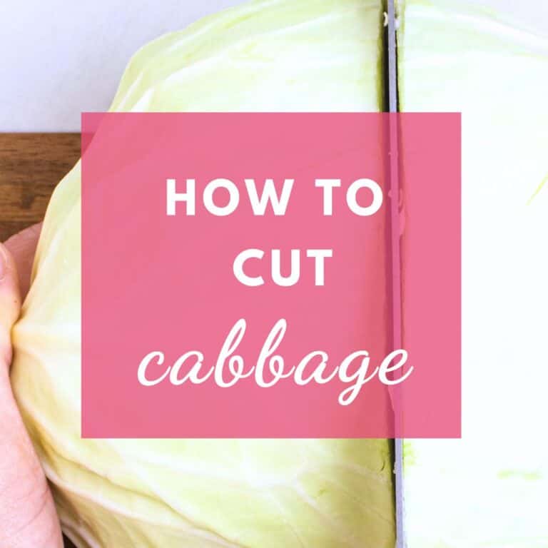 Cutting whole cabbage head.