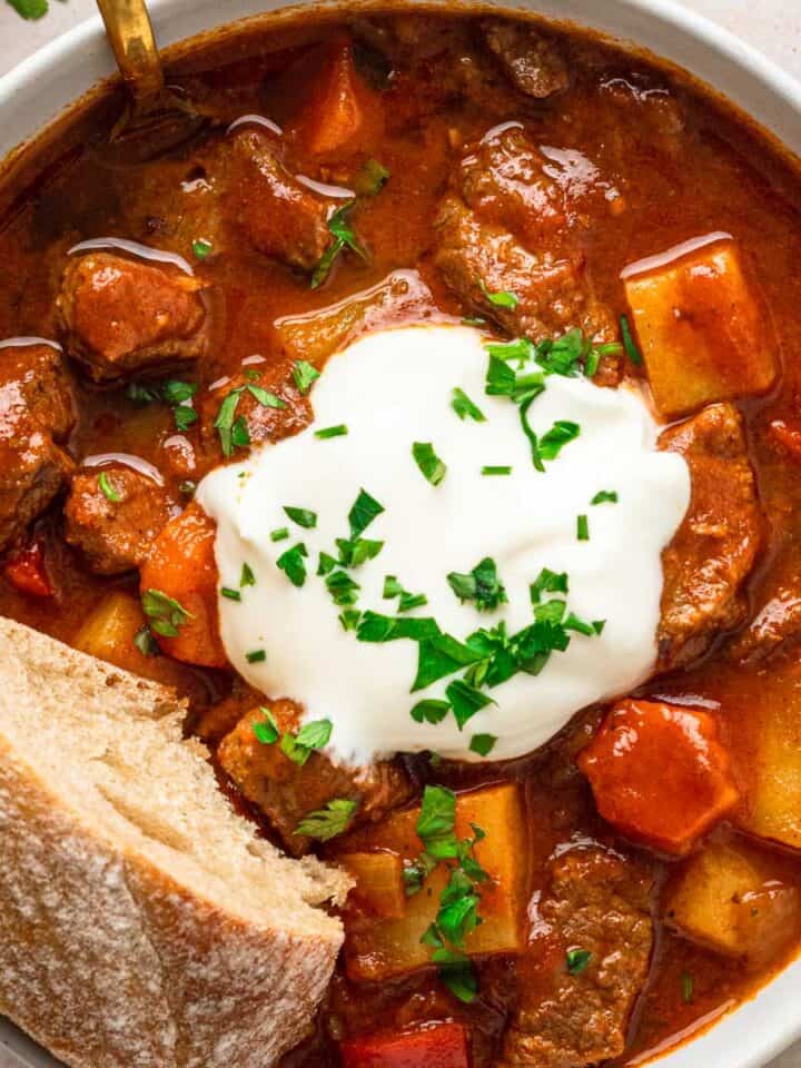 Hungarian Goulash with sour cream.