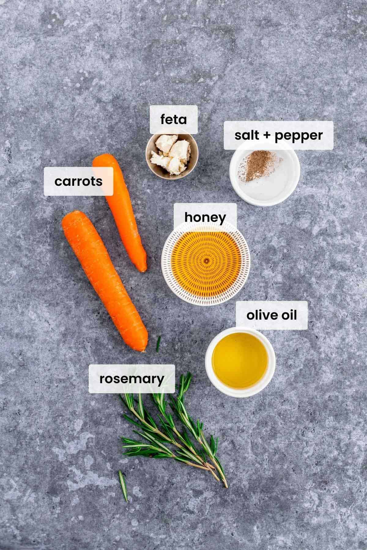 Honey Glazed Carrots In Air Fryer With Feta and Rosemary Ingredients