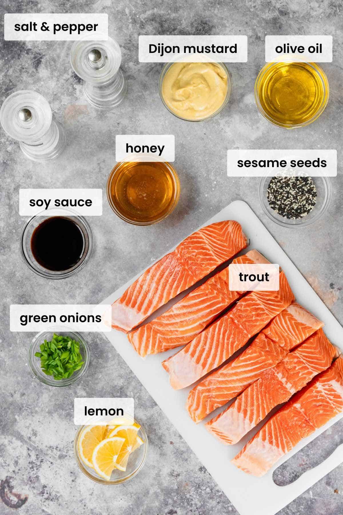 ingredients for whole baked trout.