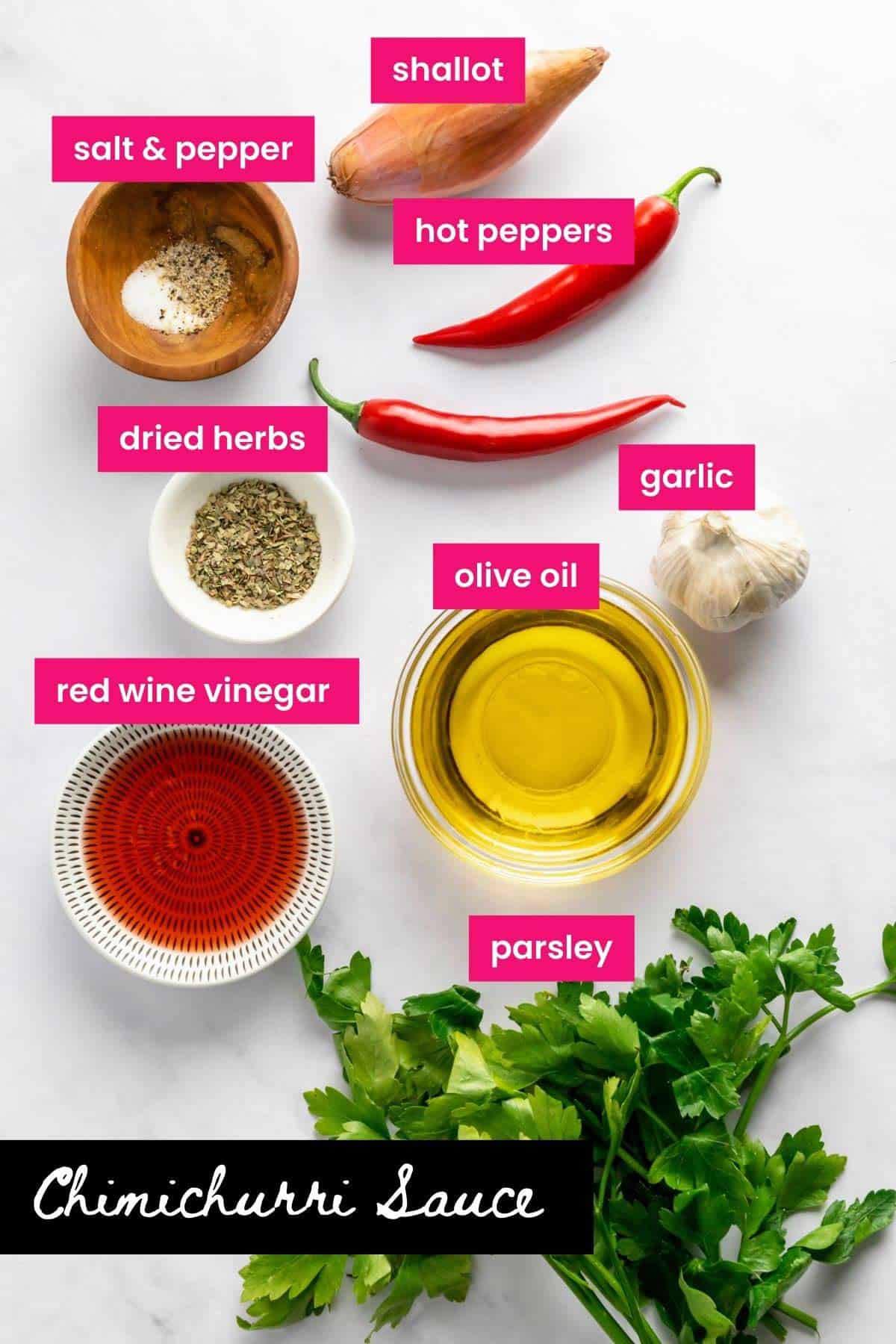 ingredients for parsley chimichurri sauce