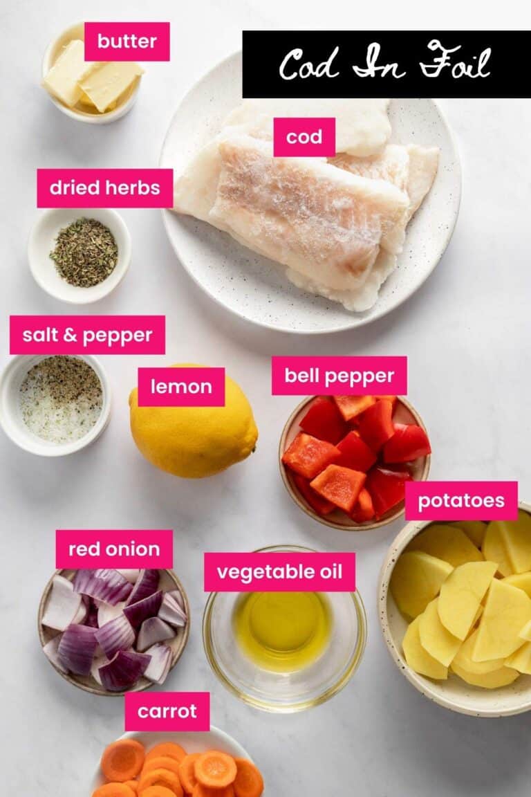 Best Baked Cod In Foil With Vegetables and Chimichurri Sauce The