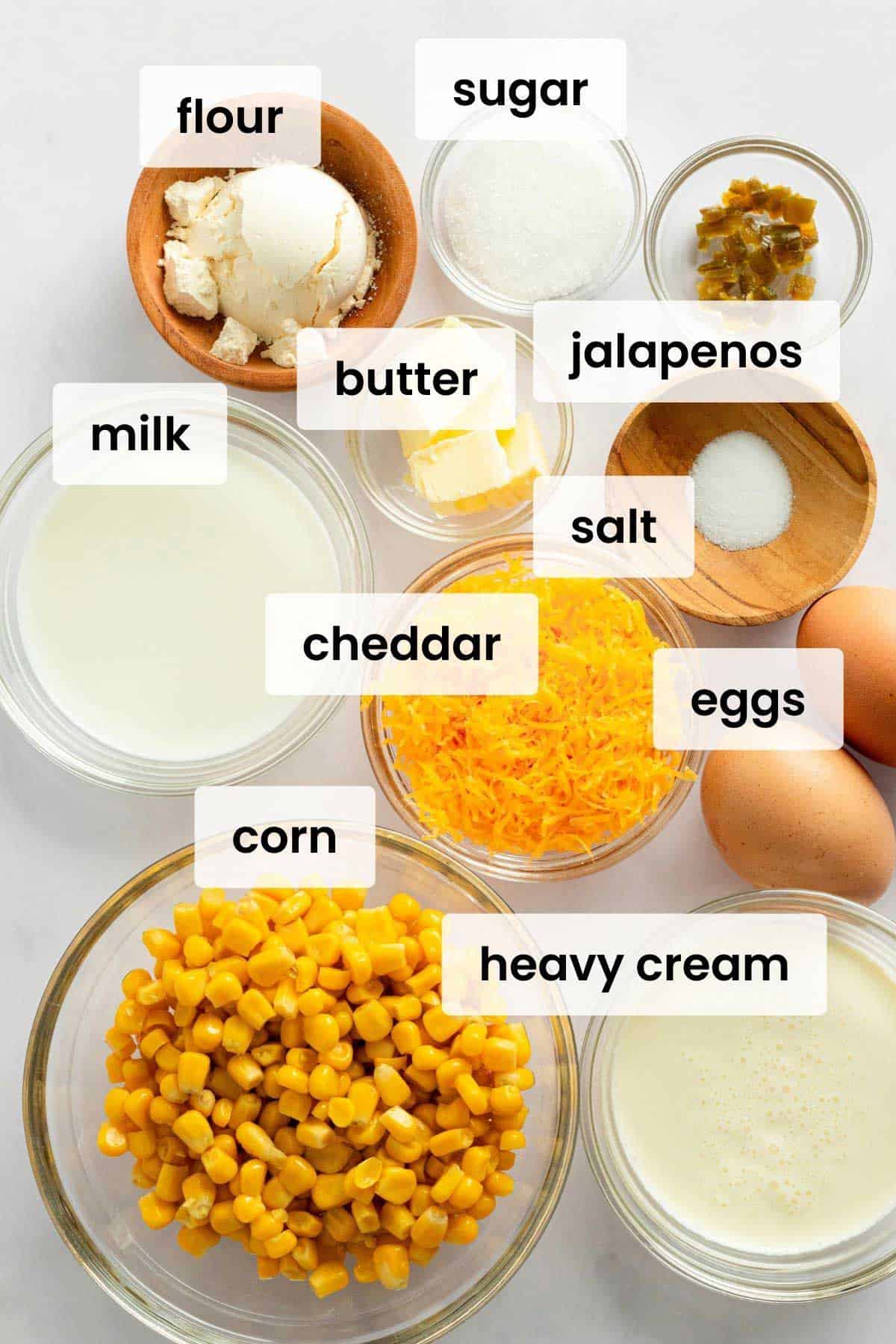 ingredients for creamy corn casserole.