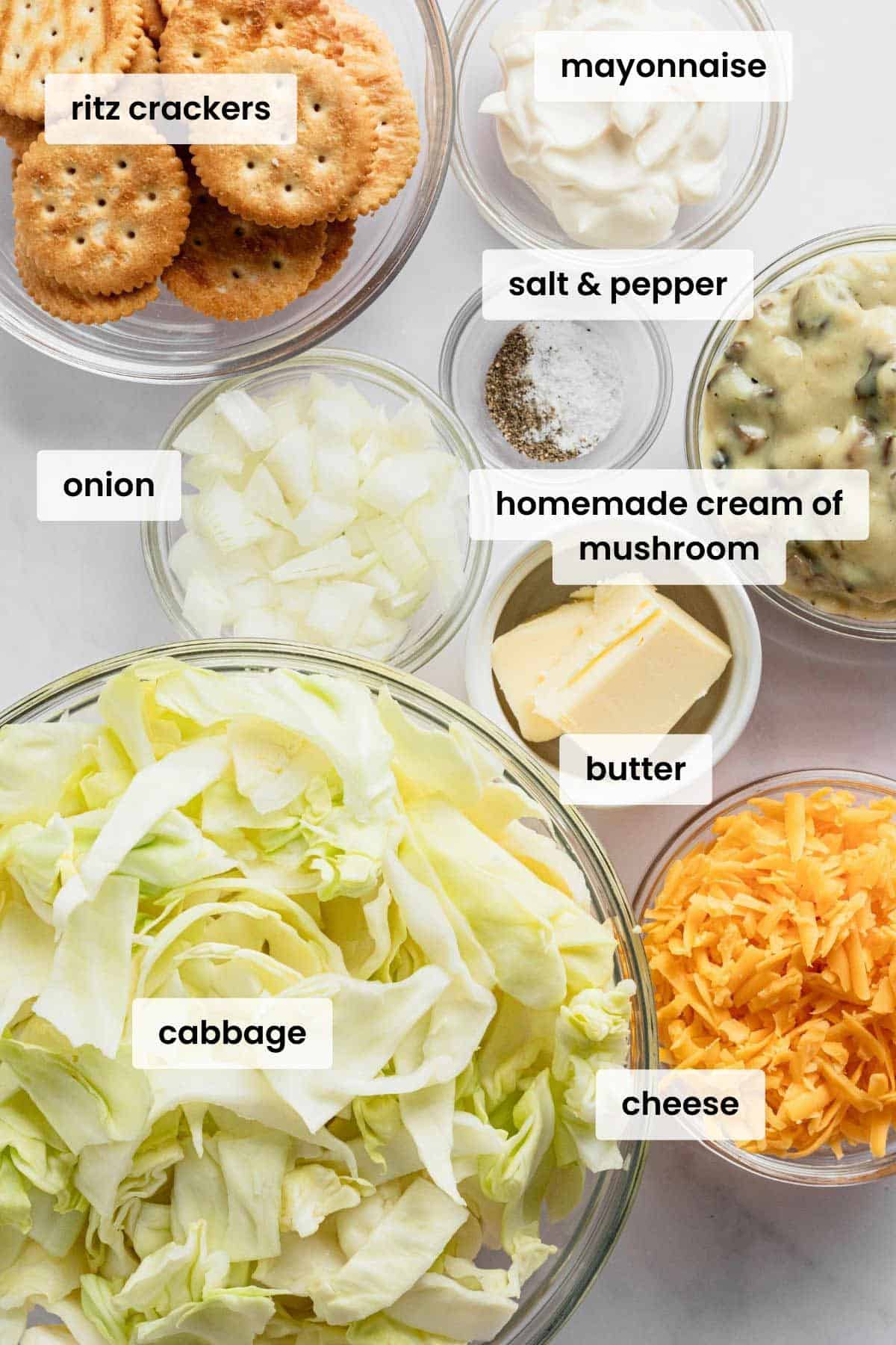 ingredients for green cabbage casserole.