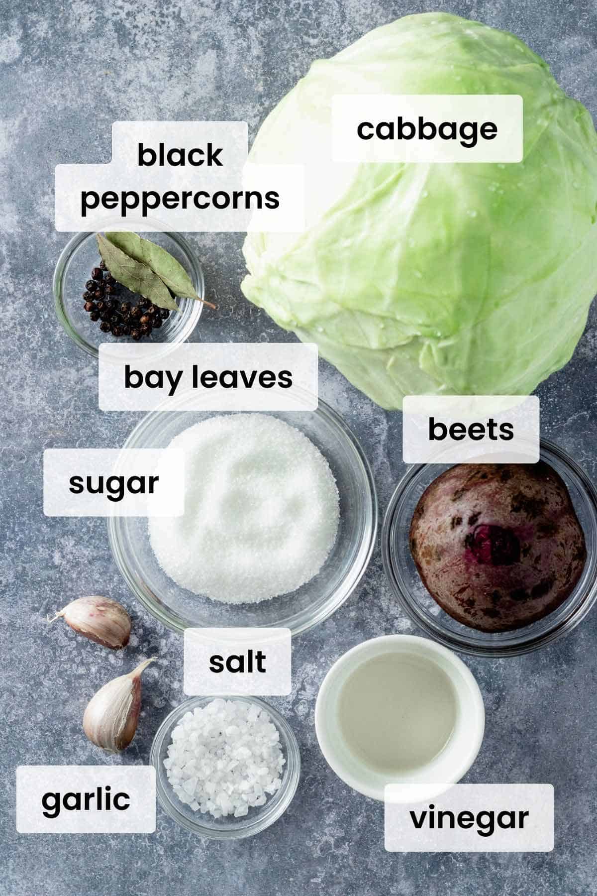 ingredients for pickled green cabbage.