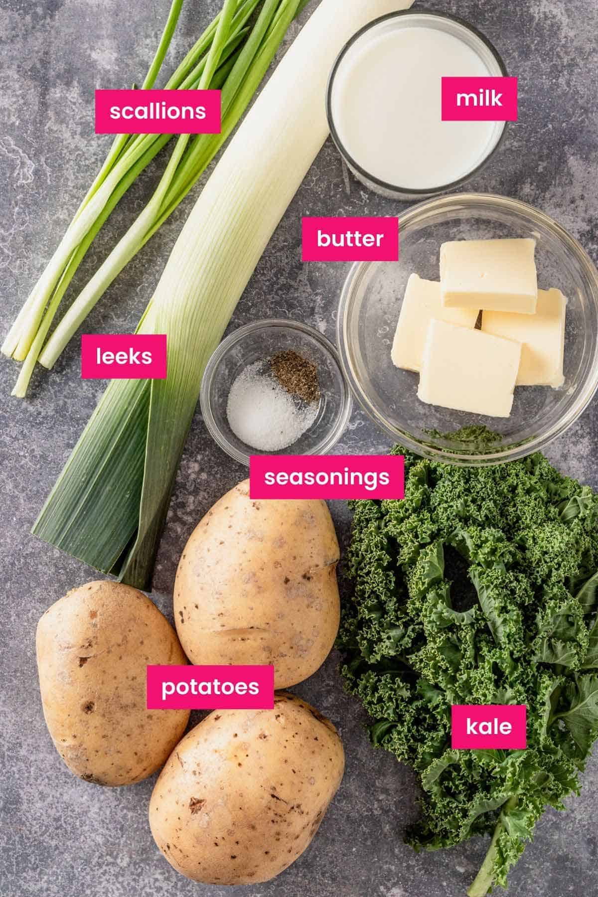ingredients for mashed potatoes with kale