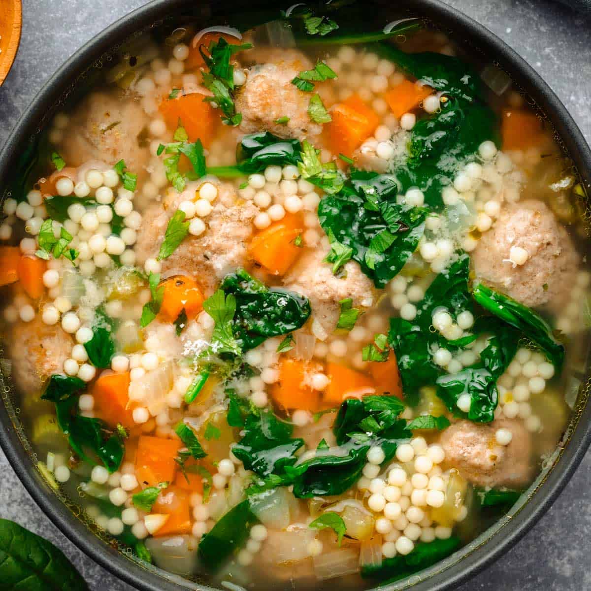 The Best Italian wedding soup with pasta and meatballs.