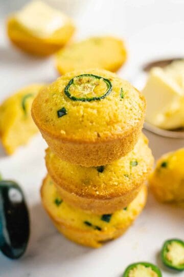 a stack of jalapeno cornbread muffins